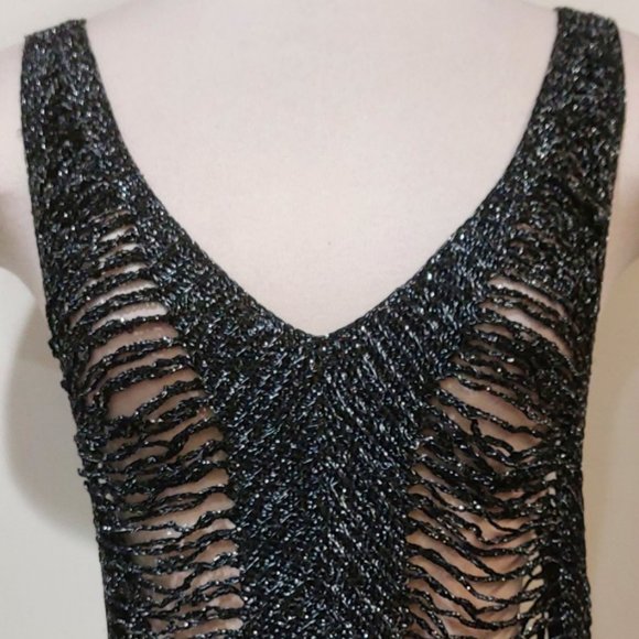 Vintage Distressed Crochet Maxi Dress in Metallic Black Thread - Picture 7 of 13